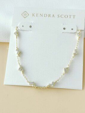 NEW Kendra Scott Haven Heart Gold White Crystal Strand Necklace